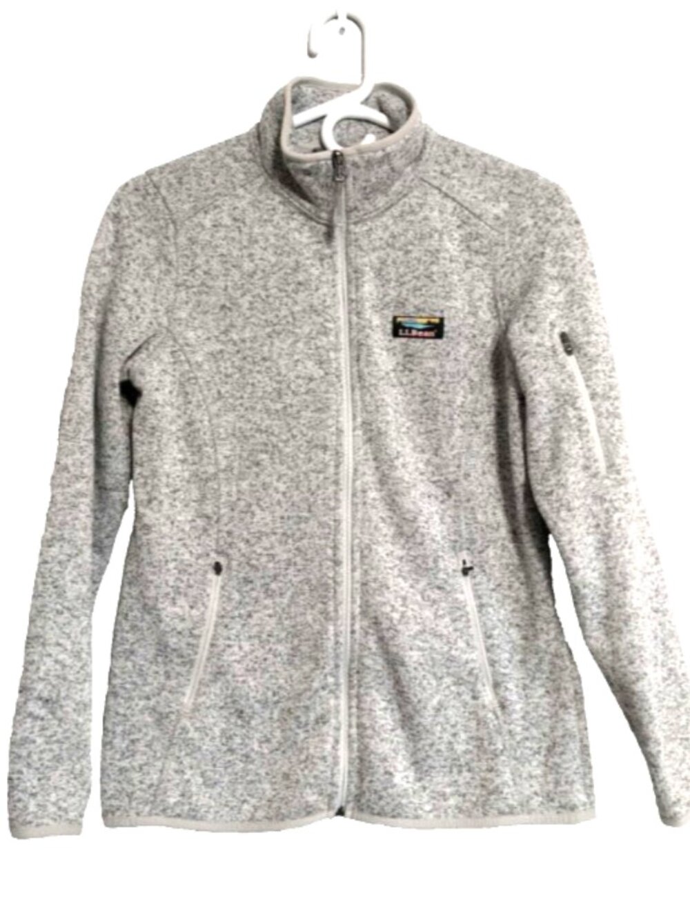 L.L. Bean Ladies' Fleece Lined Knit Jacket Misses sz S Grey Pockets Full Zip VGC